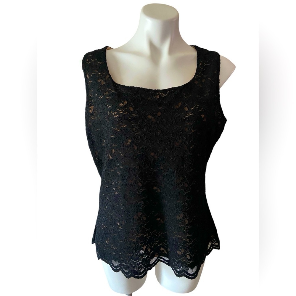 Coldwater Creek Black Lace Sleeveless Top Size Large Career Office